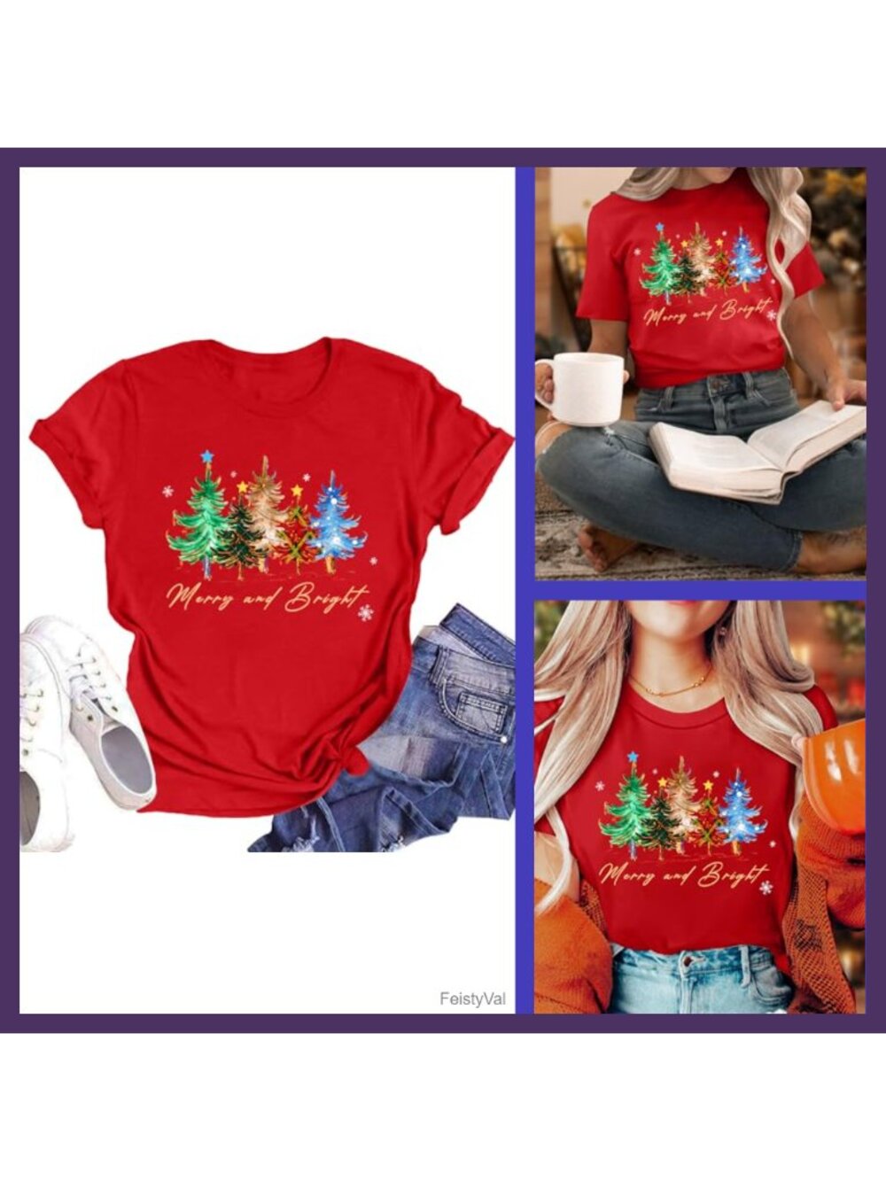 Christmas Tree Graphic T-Shirt Believe Letter Print Short Sleeve Crew Neck